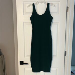 Sleeveless Ribbed Tank Dress in Dark Green